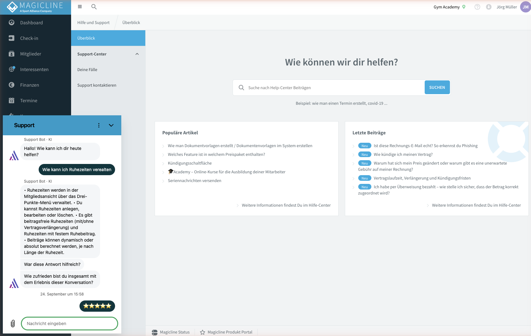 Geöffnetes Chatbot-Widget mit Eingabefeld unten links