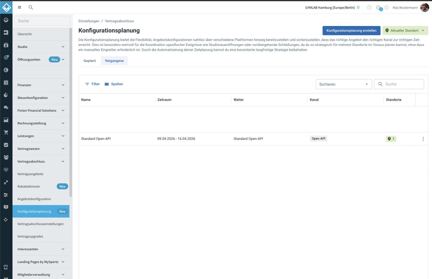 Tab Vergangene mit abgelaufenen Konfigurationsplanungen