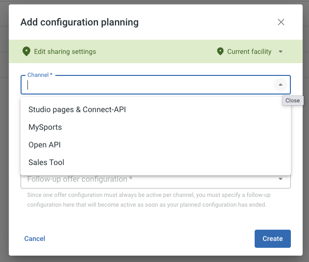 Add configuration planning dialog with channel selection