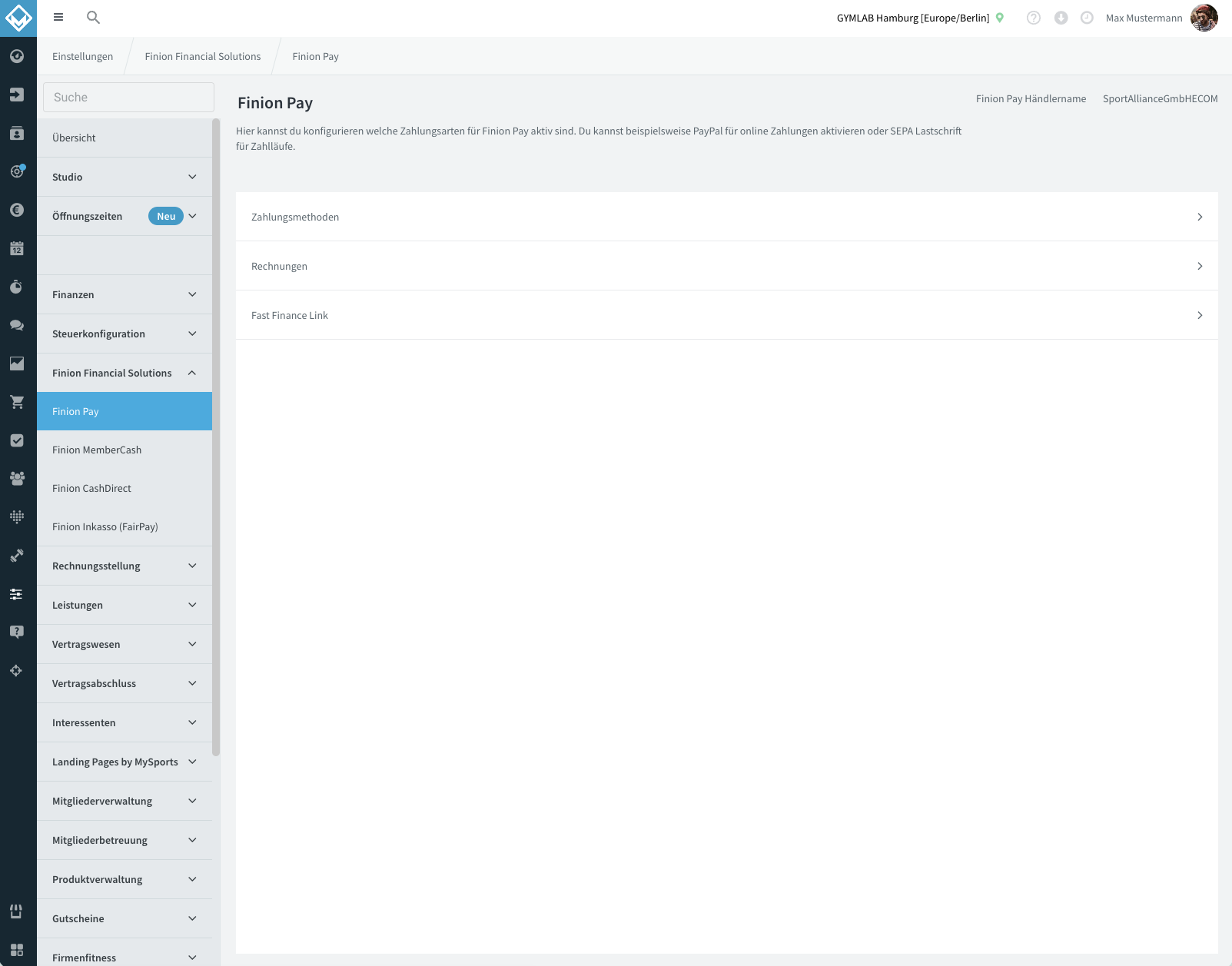 Sidebar: Finion Pay unter Finion Financial Solutions