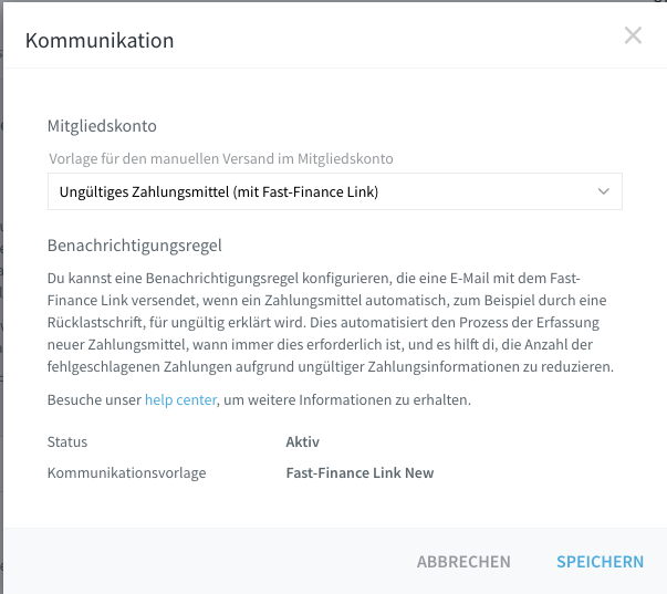 Dialog Kommunikation mit Vorlage für den manuellen Versand und Benachrichtigungsregel