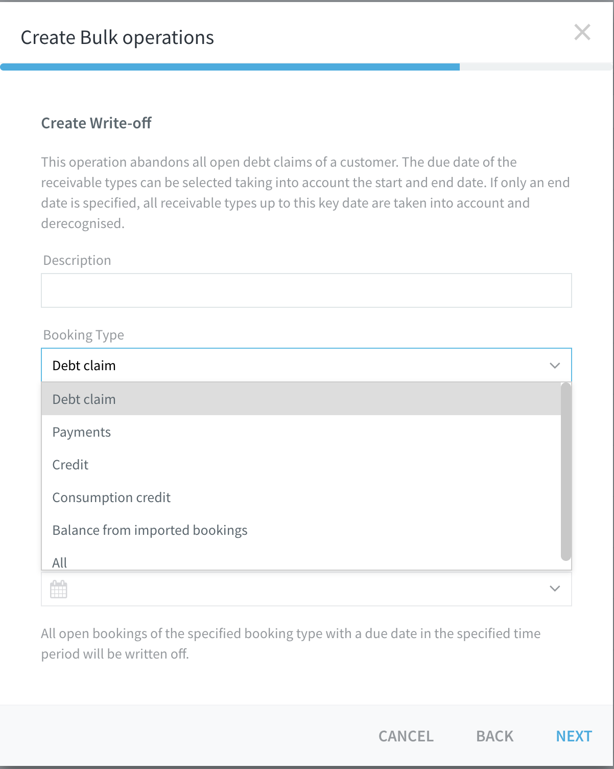 Source dropdown open showing every credit source option