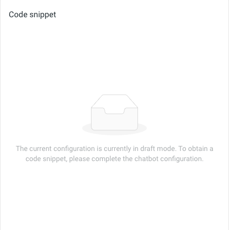 Scheda del frammento di codice su una configurazione Bozza, che mostra il messaggio esplicativo di stato vuoto; l'azione di copia è disattivata.