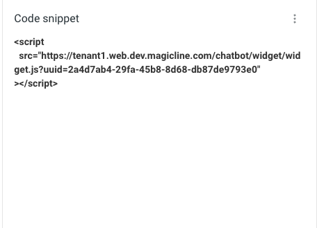 Carte d'extrait de code sur une configuration Publiée, montrant le contenu de l'extrait avec l'action Copier.