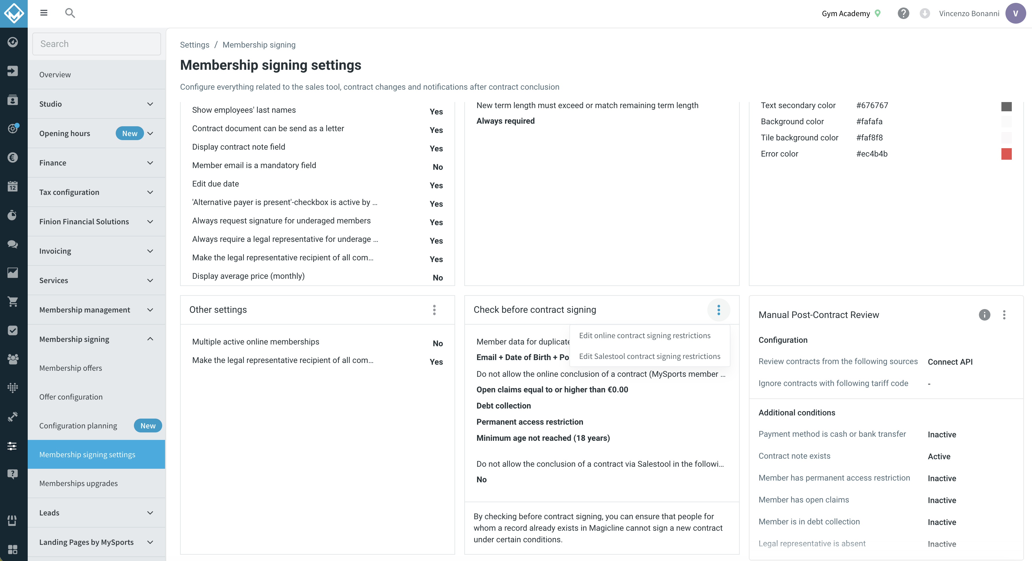 'Check before contract signing' tile with its three-dot menu open (two edit actions)