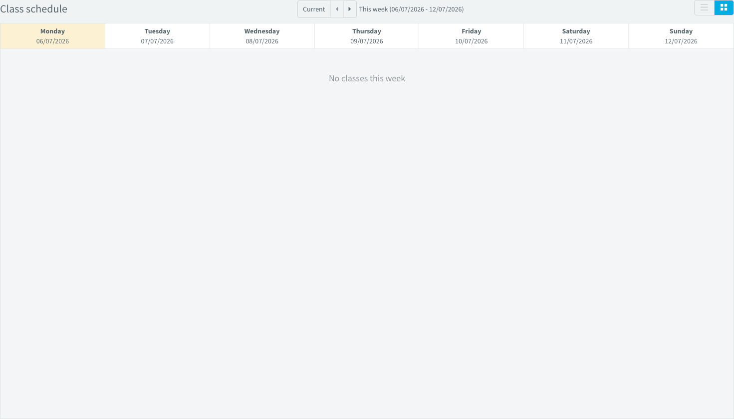 Class schedule list view