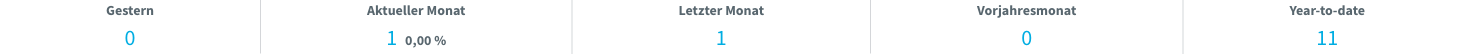 KPI-Tile-Reihe (Gestern / Aktueller Monat / Letzter Monat / Vorjahresmonat / Year-to-date)