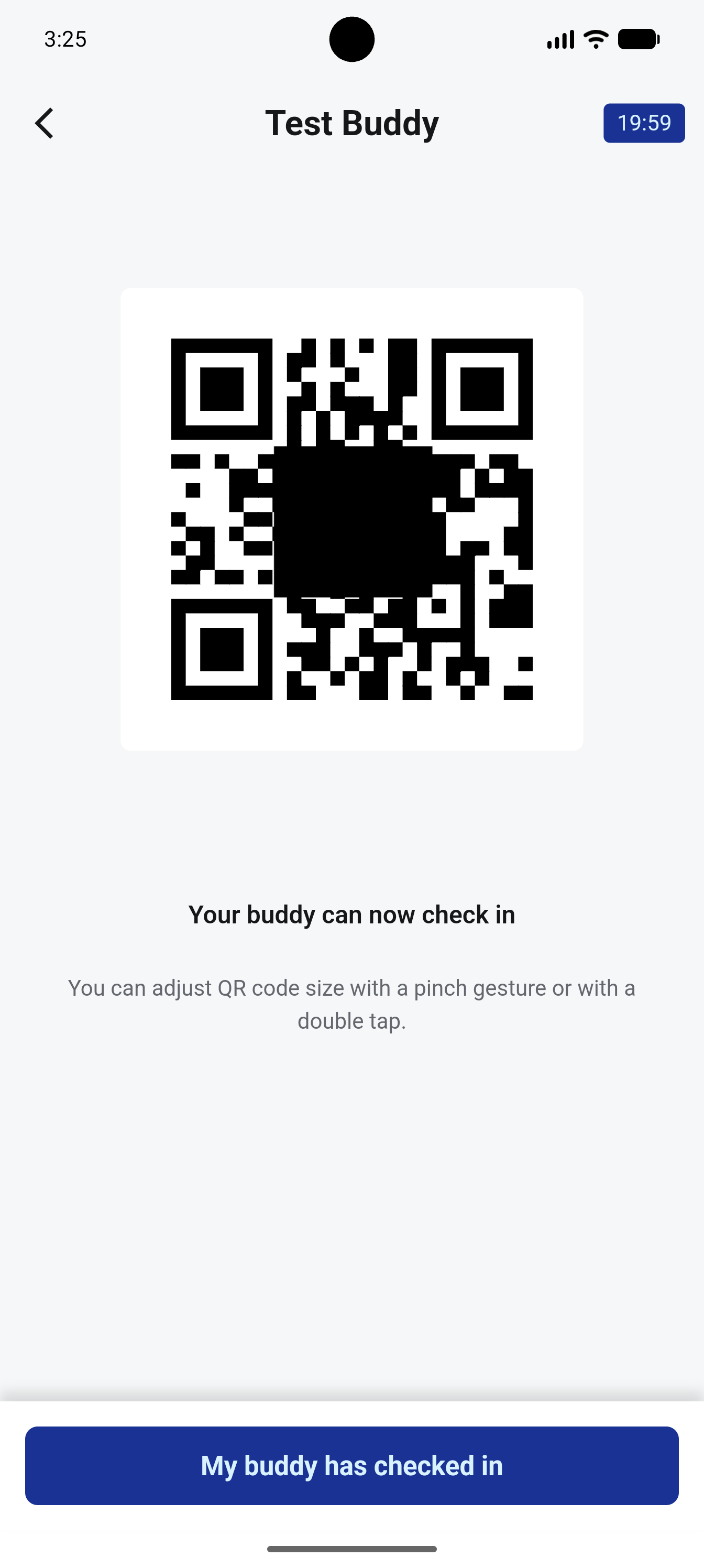 Unlocked buddy QR code with countdown timer for the buddy to check in