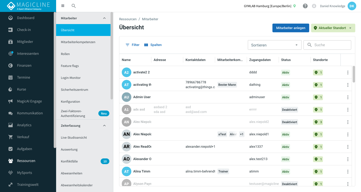 Employee overview table