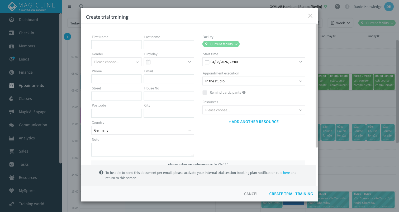 create trial training