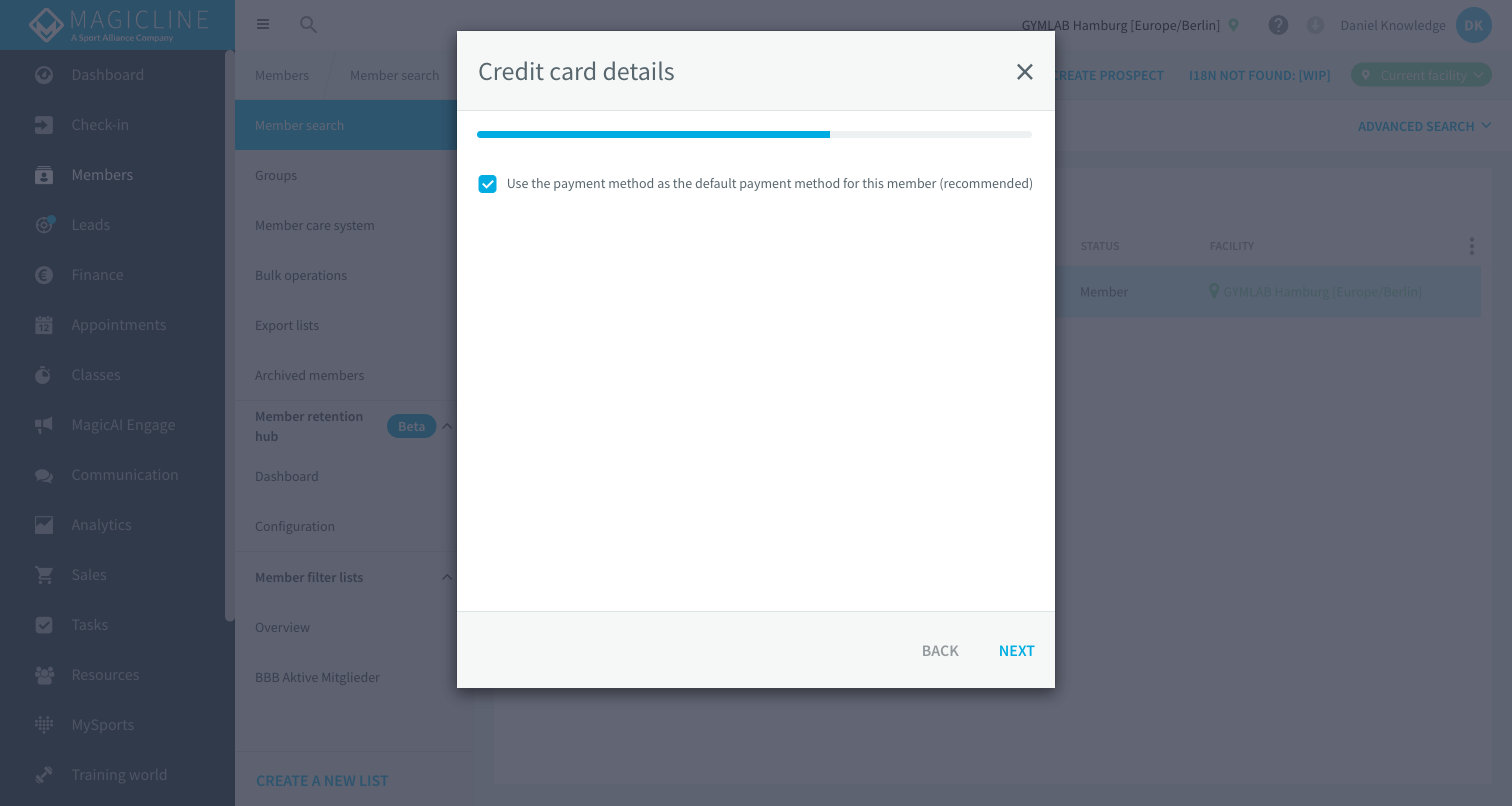 Credit card details