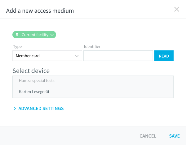 Waiting-for-card message showing the selected device name