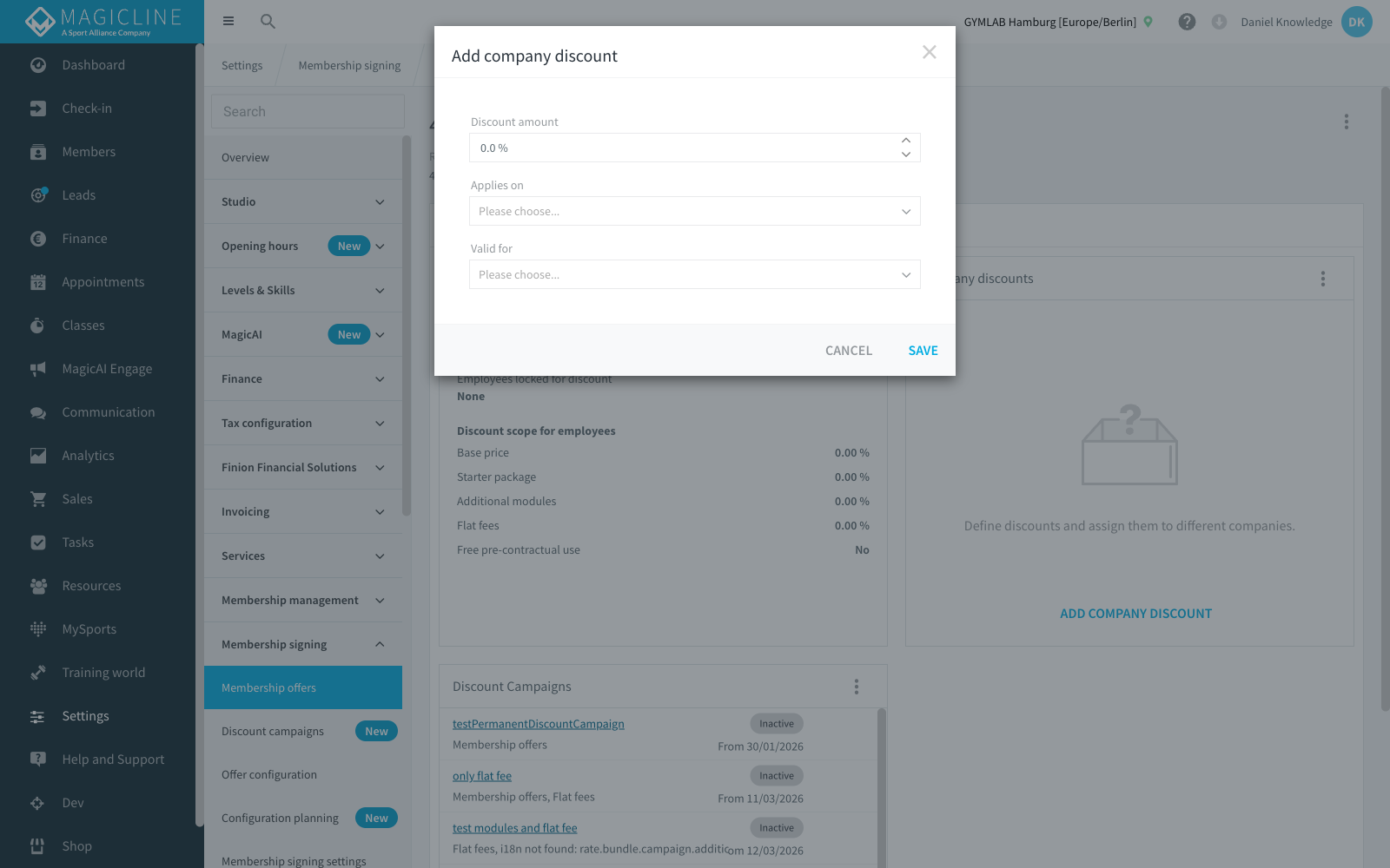 Add company discount dialog