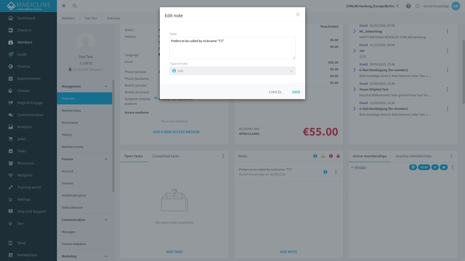 Edit note dialog with existing note text filled in