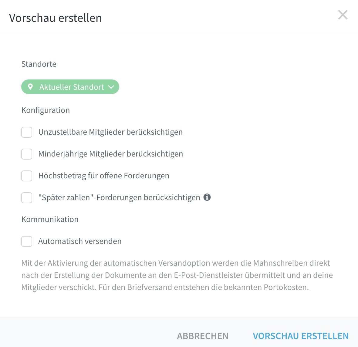 Aanmaningsrun opstellen: configuratie van de preview