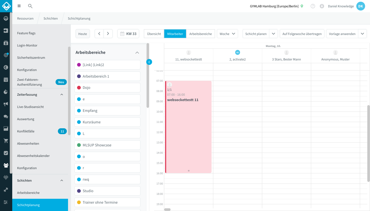 Vue Employés regroupée en horaires flexibles, horaires fixes et autres employés