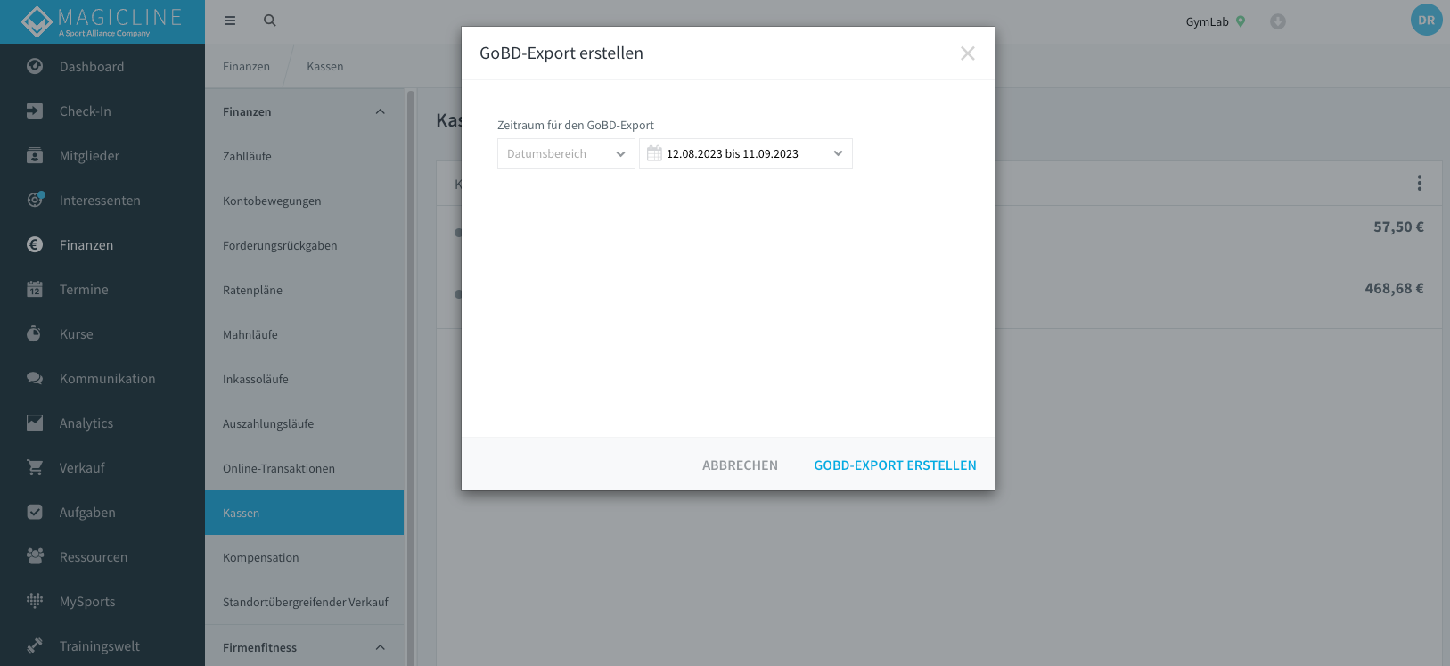 GoBD export download