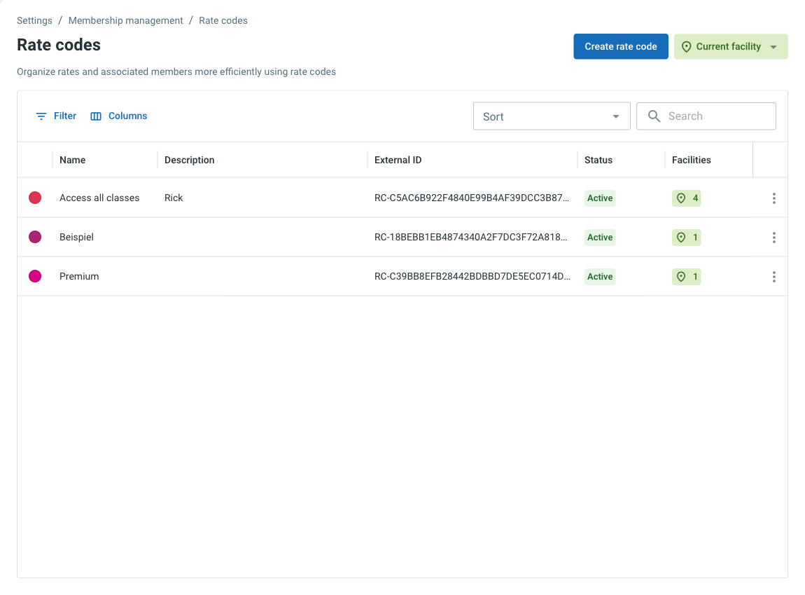 Vue d'ensemble des codes tarifaires