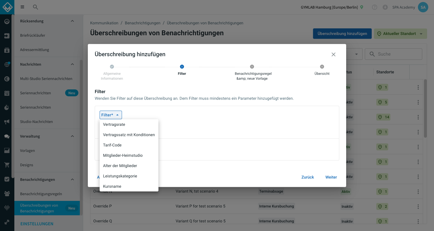 Überschreibung hinzufügen – Filter
