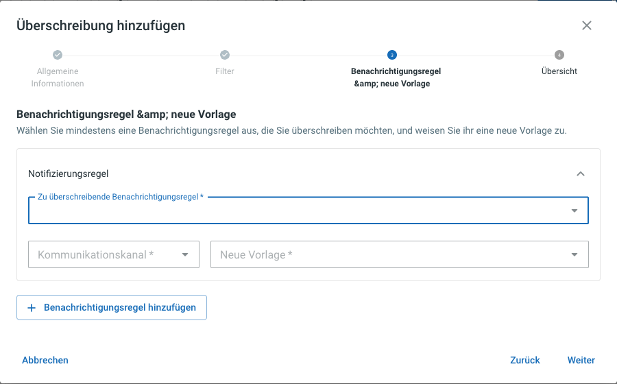Überschreibung hinzufügen – Benachrichtigungsregel und neue Vorlage