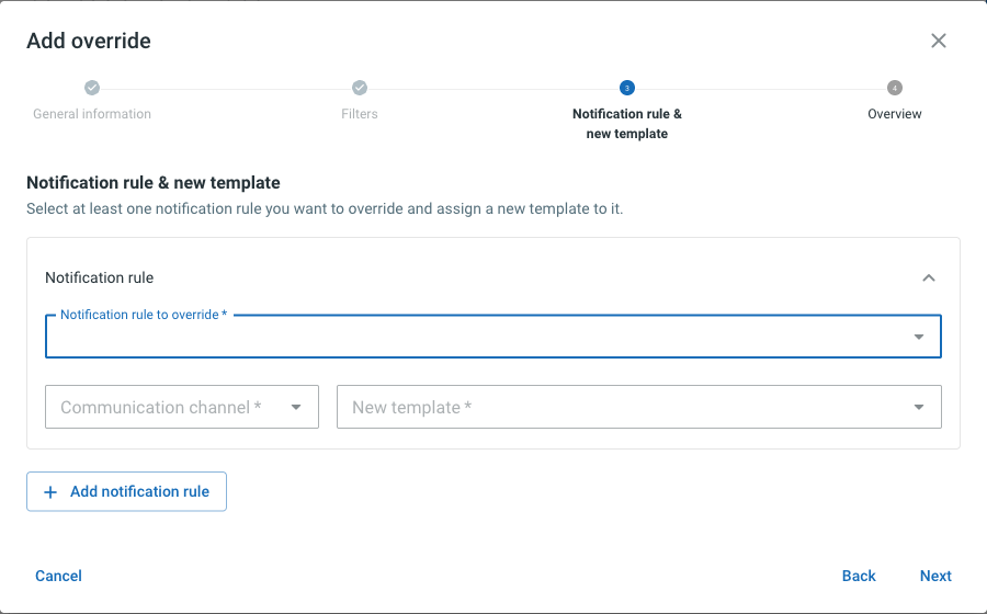 Add override – Notification rule and new template