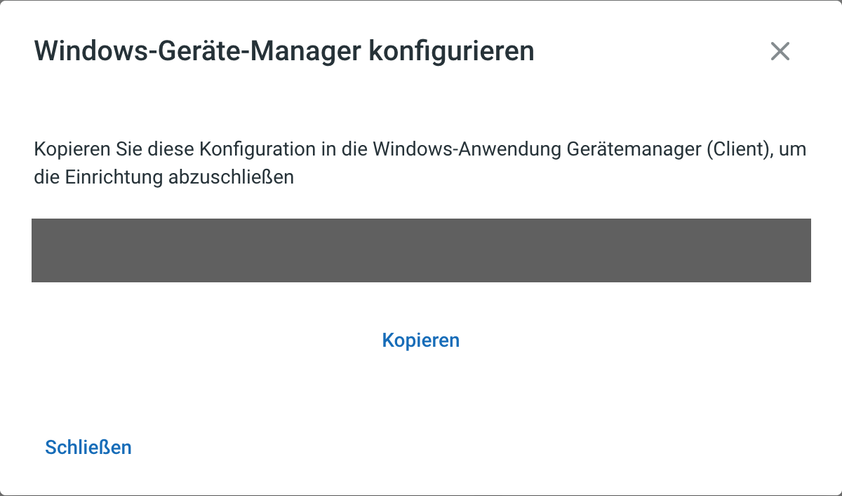 Dialog Windows-Geräte-Manager konfigurieren mit der Adresse und dem Button Kopieren