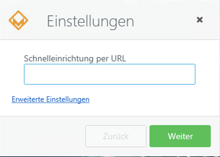 Dialog Einstellungen im Windows-Client mit dem Feld Schnelleinrichtung per URL