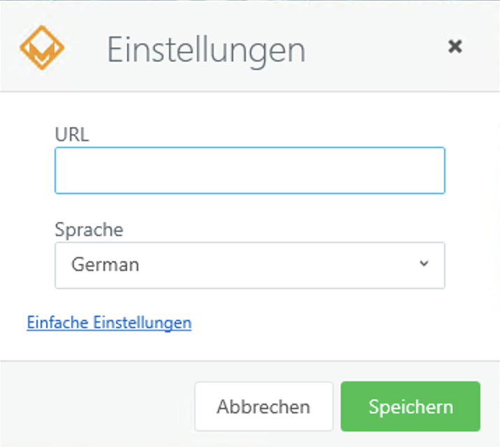Erweiterte Einstellungen im Windows-Client mit den Feldern URL und Sprache