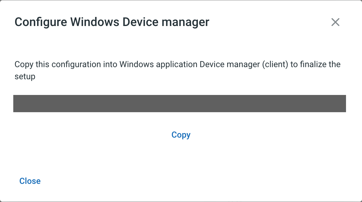 Finestra Configurare Gestione dispositivi di Windows con l'indirizzo e il pulsante Copiare