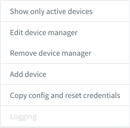 Contextmenu van een device manager met de optie Configuratie kopiëren en referenties opnieuw instellen
