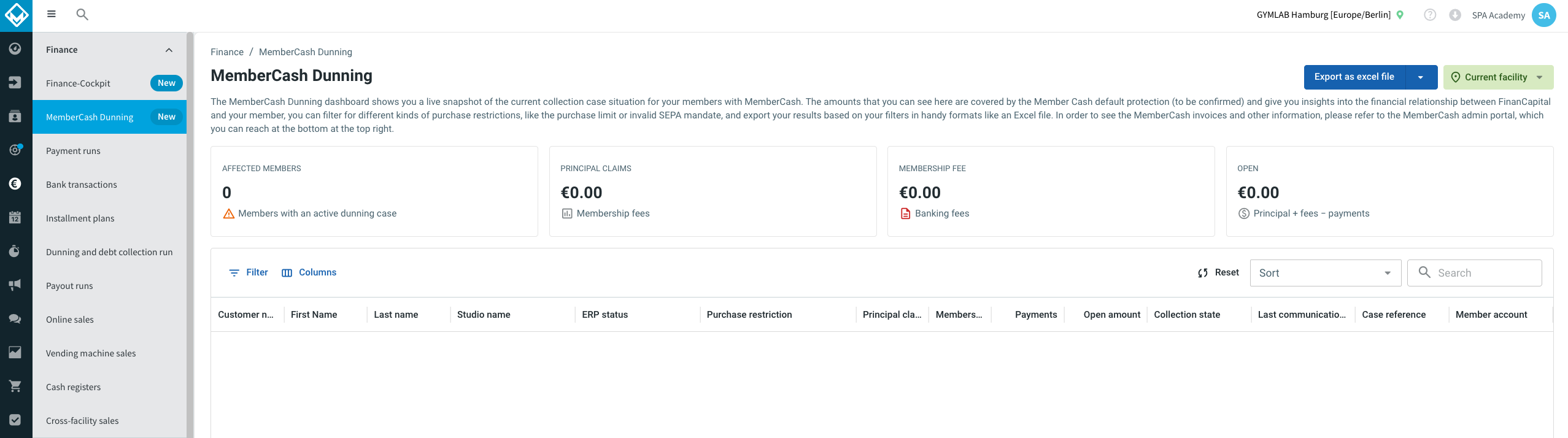 MemberCash Dunning dashboard