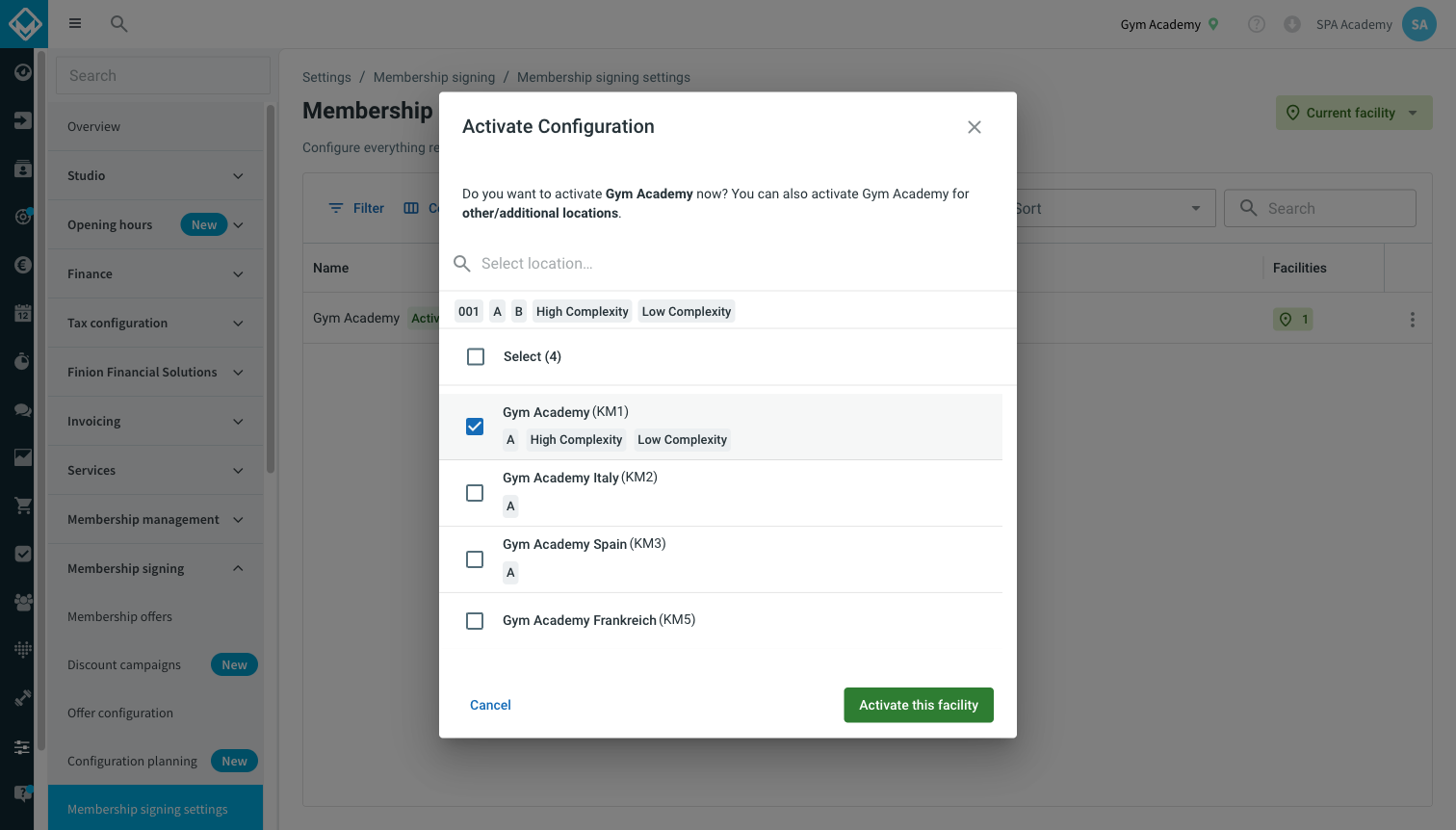 Cuadro de diálogo Activar la configuración con el selector de ubicaciones