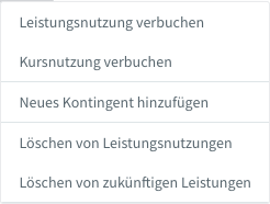 Kontextmenü der Leistungen-Karte mit dem Eintrag Neues Kontingent hinzufügen
