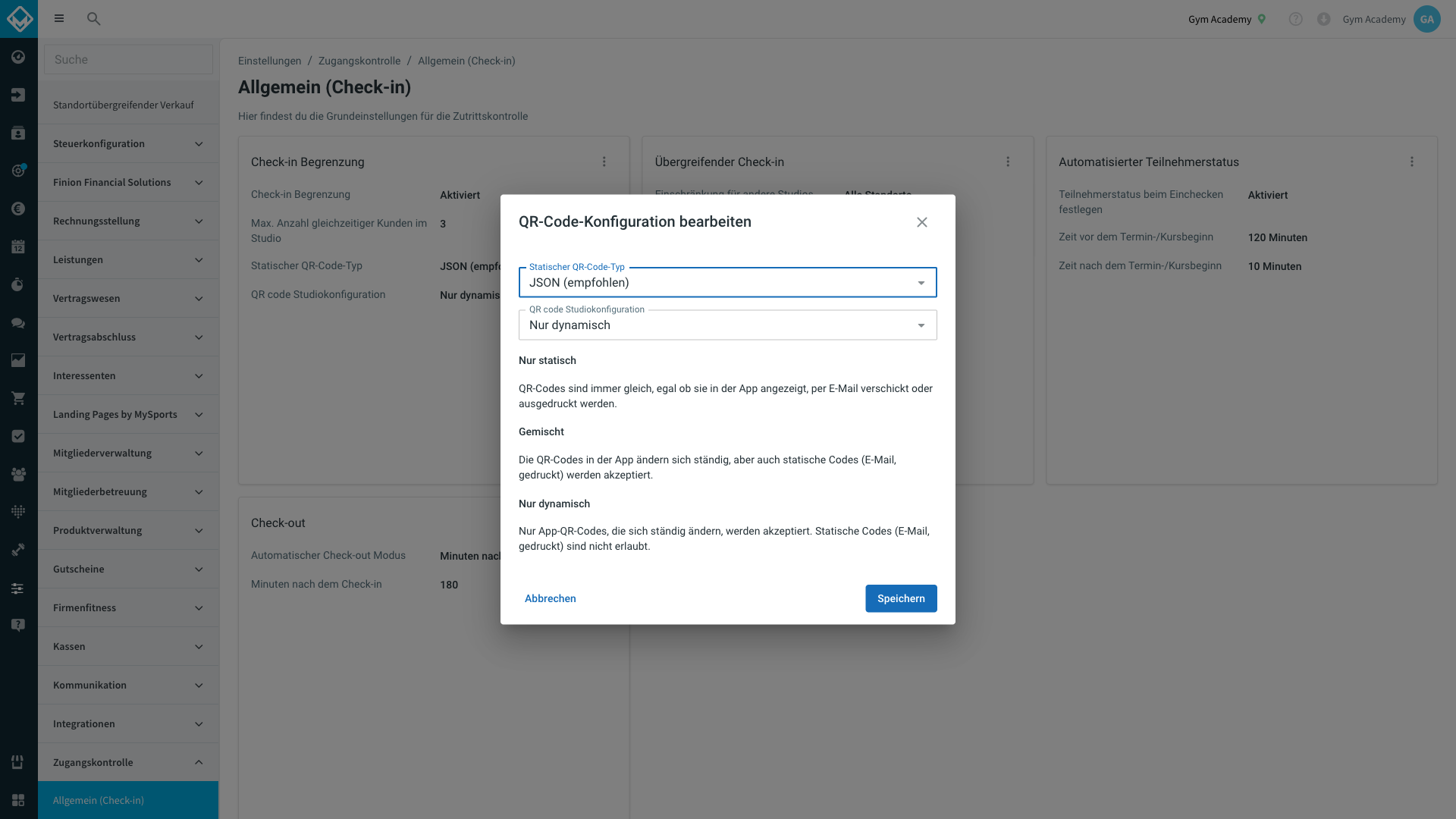 QR code studio configuration options