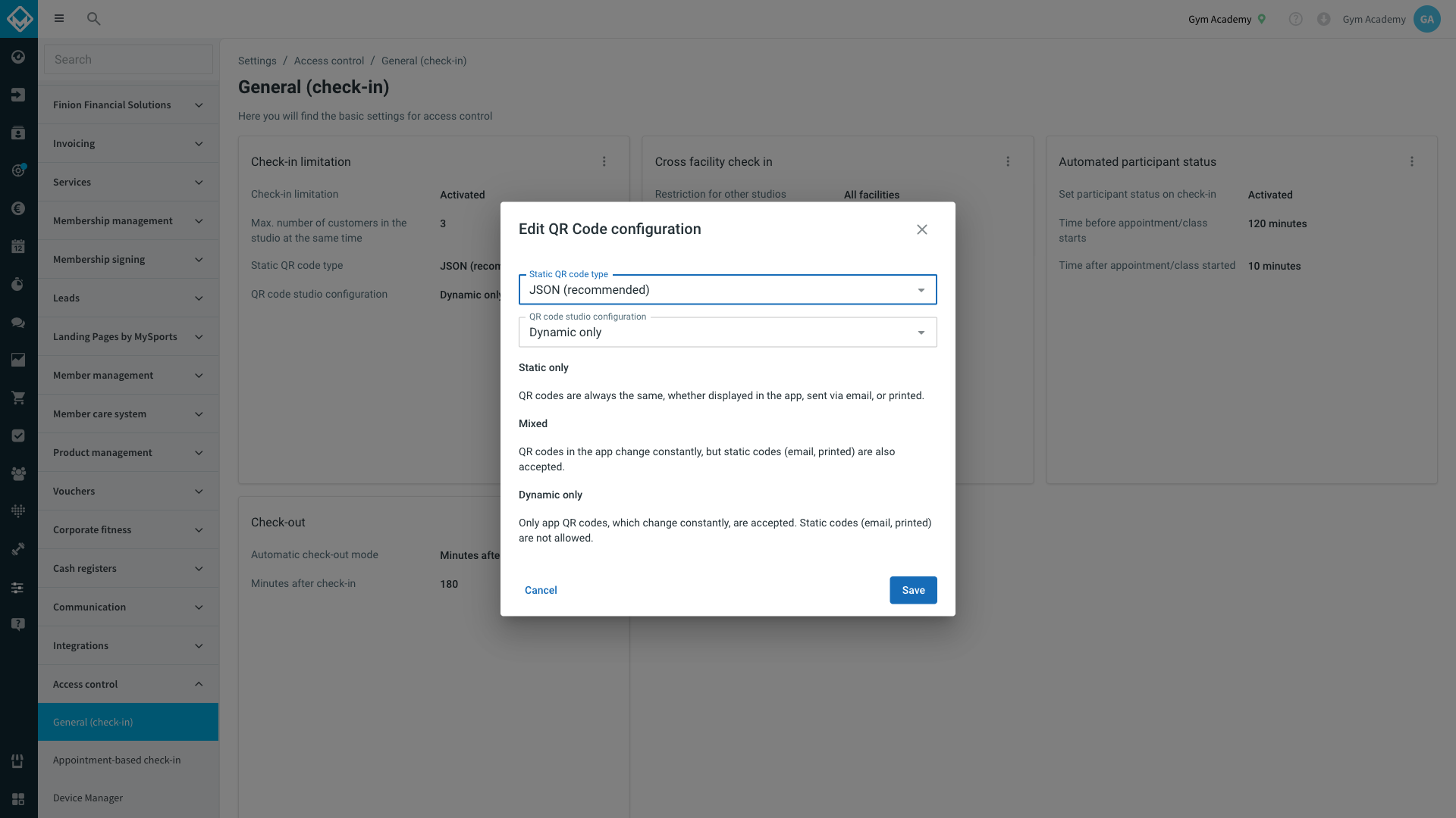 QR code studio configuration options