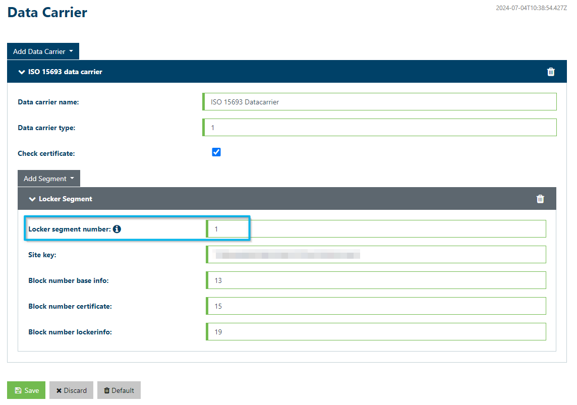 ISO15693 segment configuration in the Device Manager
