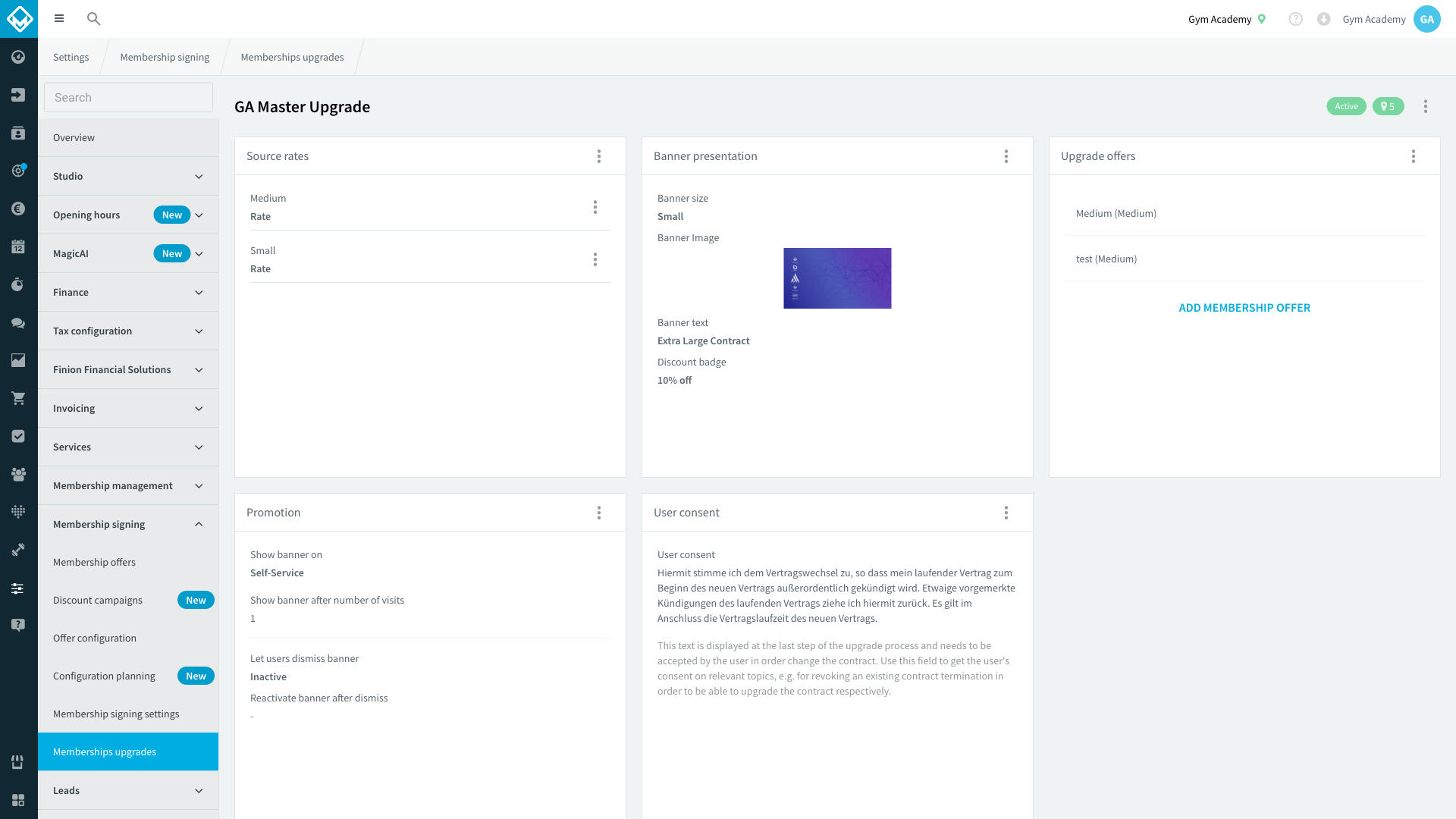 Vista general de la actualización de membresía con los recuadros de configuración