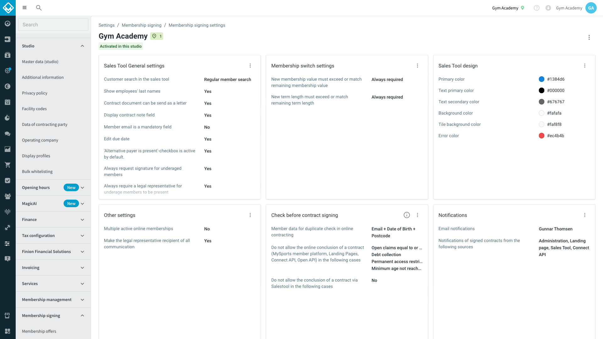 Widget « Présentation de l'outil d'aide à la vente » avec le menu à trois points