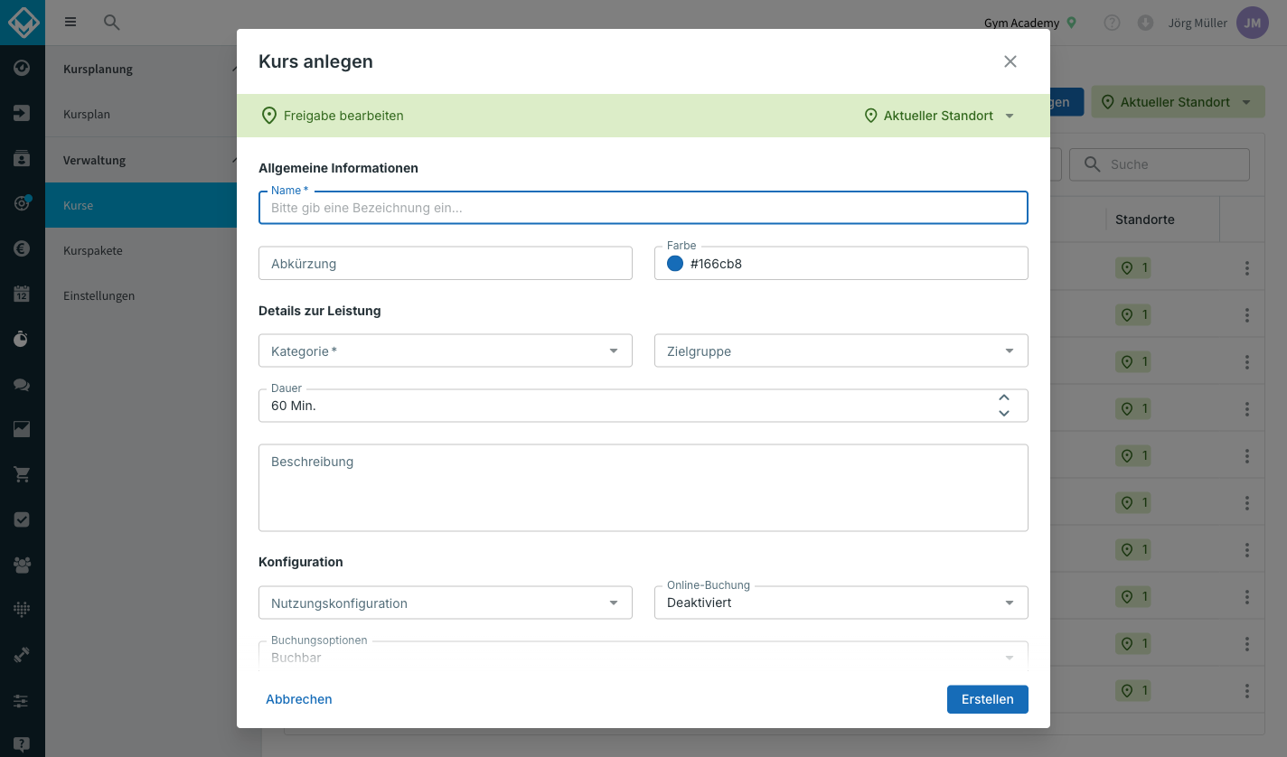 Kurs anlegen Dialog