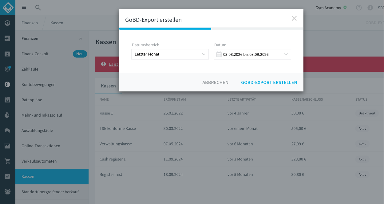 GoBD-Export über das Drei-Punkte-Menü