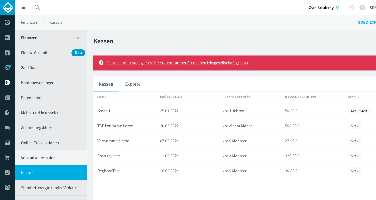 Kassenübersicht