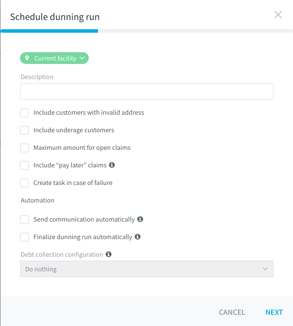 Schedule dunning run dialog, configuration list