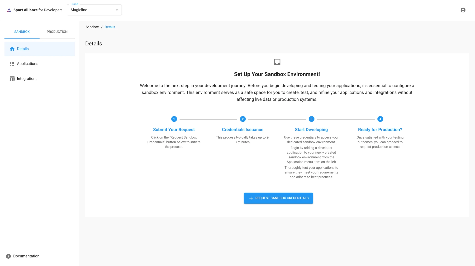 Sandboxdetails vóór de provisioning, één klik start deze