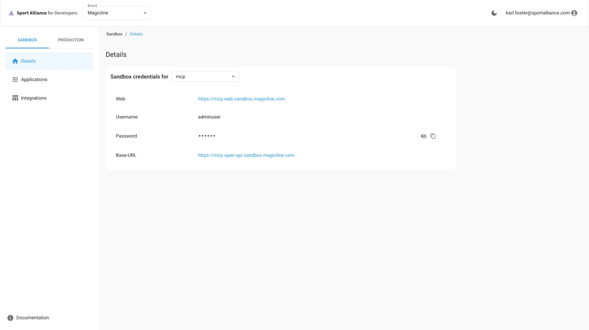 Sandboxdetails met inloggegevens zodra de provisioning is afgerond