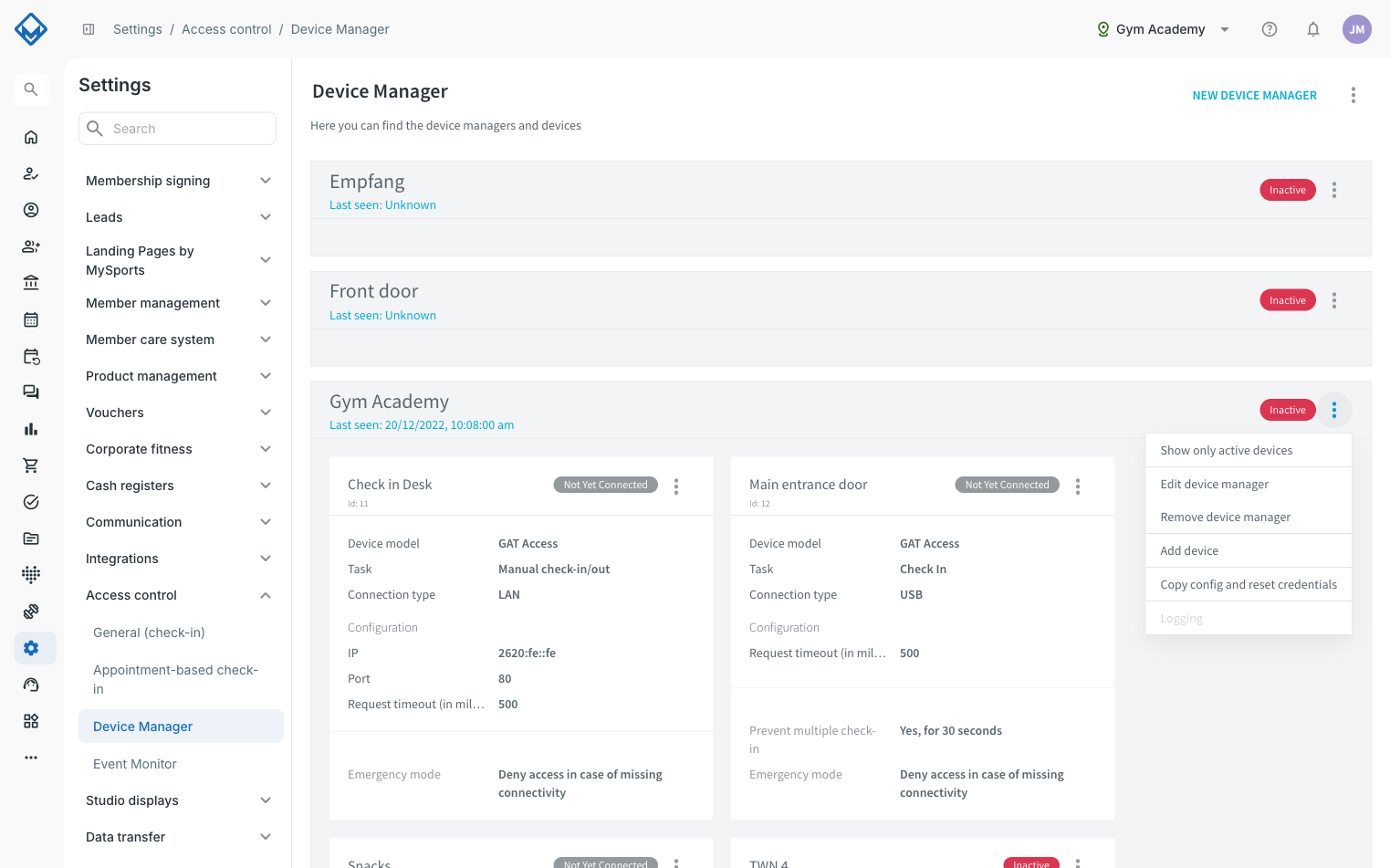 Driepuntsmenu van een device manager-groep met de optie Apparaat toevoegen