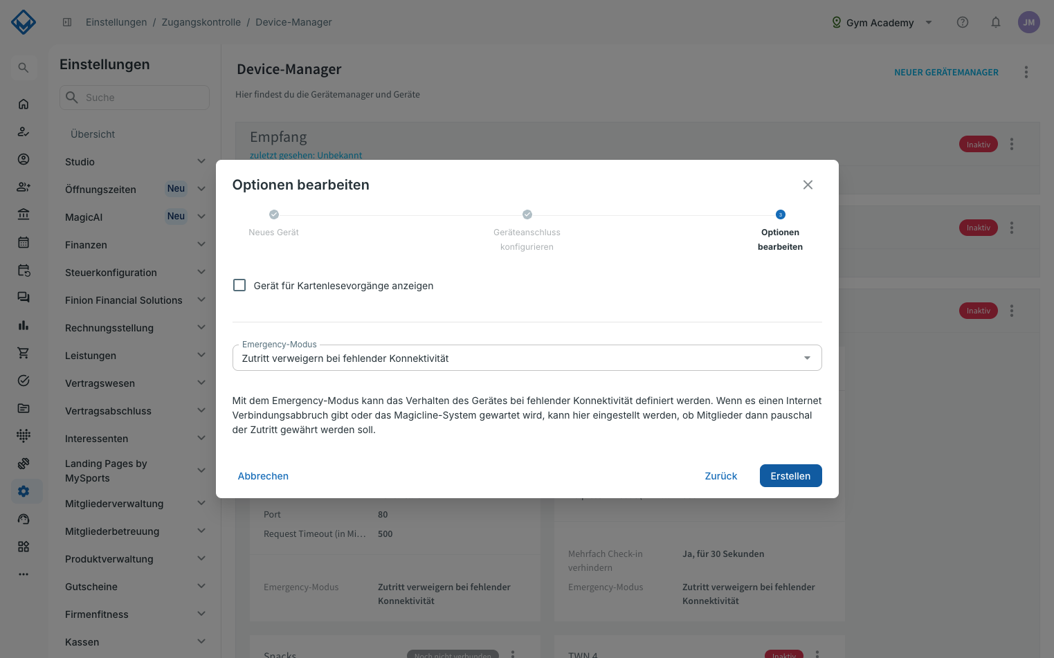 Schritt Optionen bearbeiten für die Aufgabe Zeiterfassung starten/stoppen mit nur der Kartenlese-Checkbox und Emergency-Modus