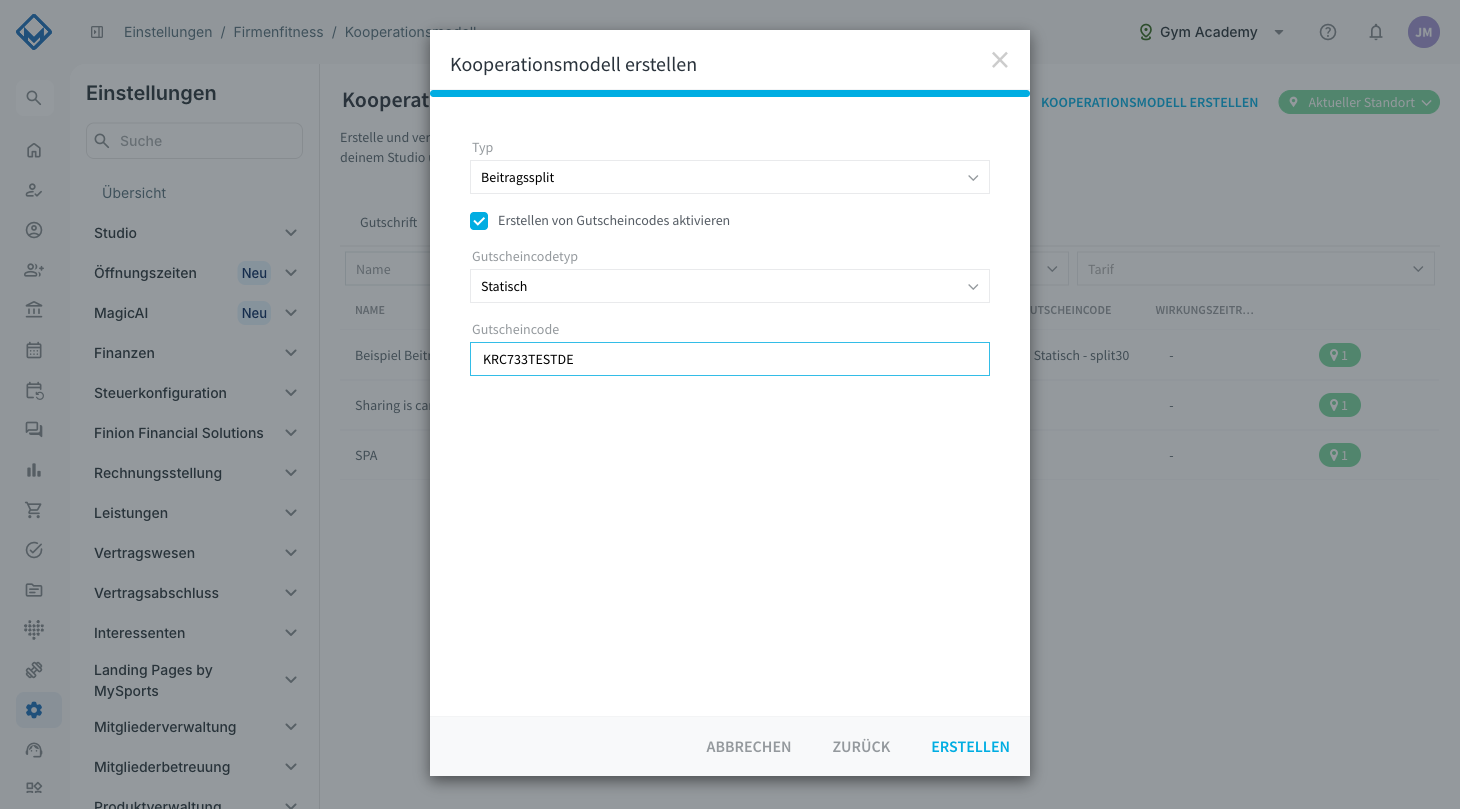 Gutscheincodetyp Statisch mit eingetragenem Gutscheincode