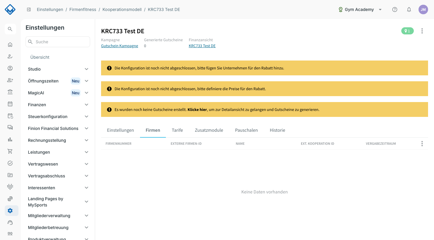 Leerer Tab Firmen vor der Zuordnung eines Unternehmens