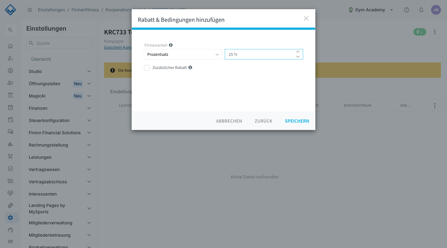 Zweiter Schritt des Dialogs mit Firmenanteil als Prozentsatz