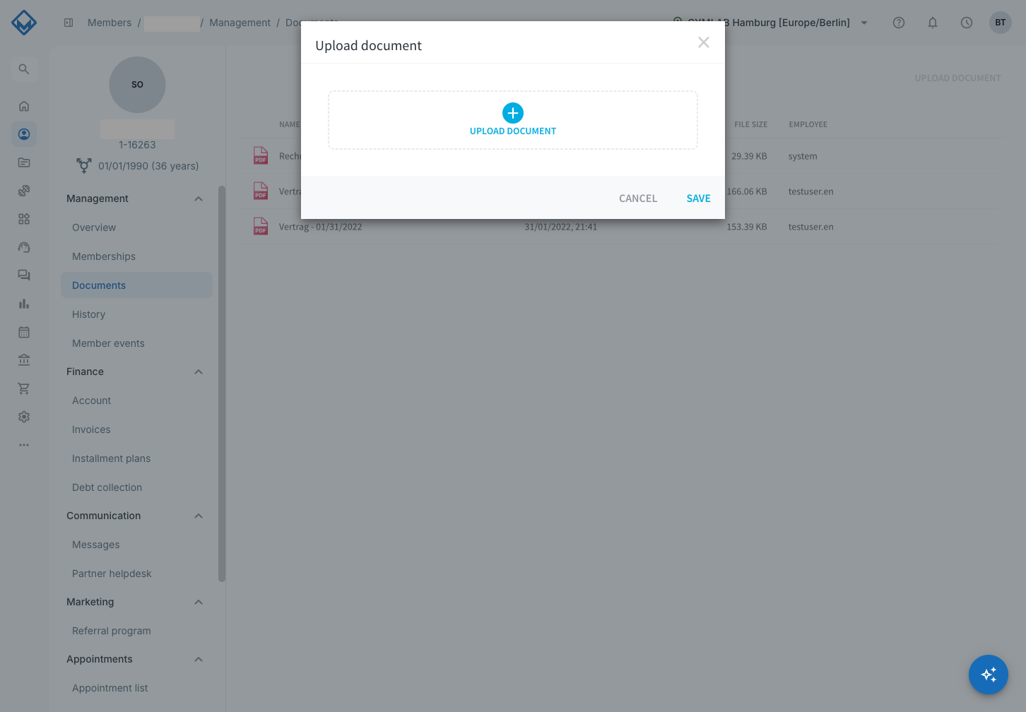 Upload document dialog